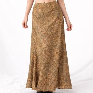 Vintage Harari Silk Bohemian Whimsygoth Tan Black Maxi Slip Skirt Size M